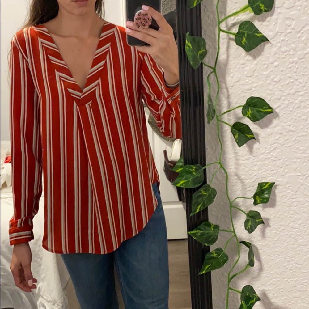 Like new, red shirt with white and ten lines